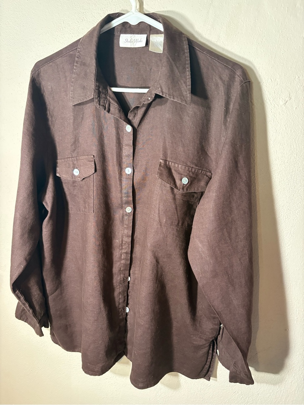 Studio Works Chocolate Brown Button-Front Linen Shirt